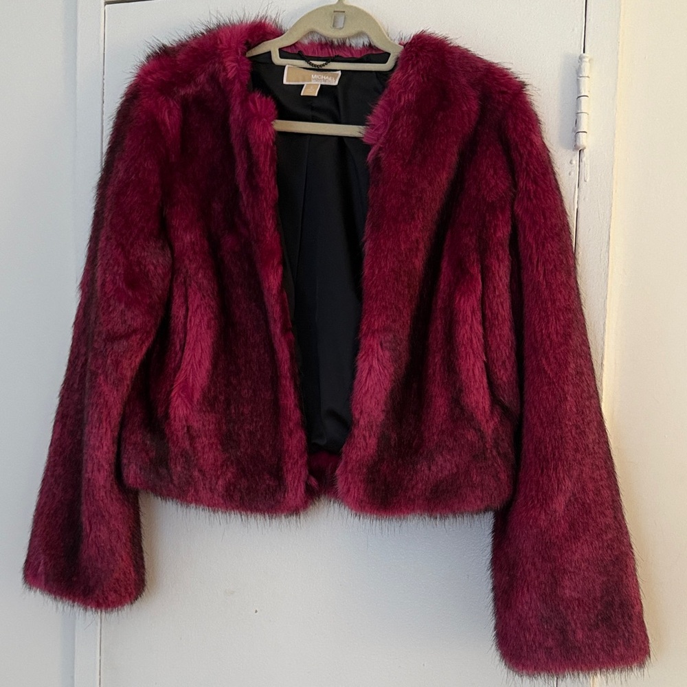 Michael Kors Pink and Black Short Faux Fur Jacket